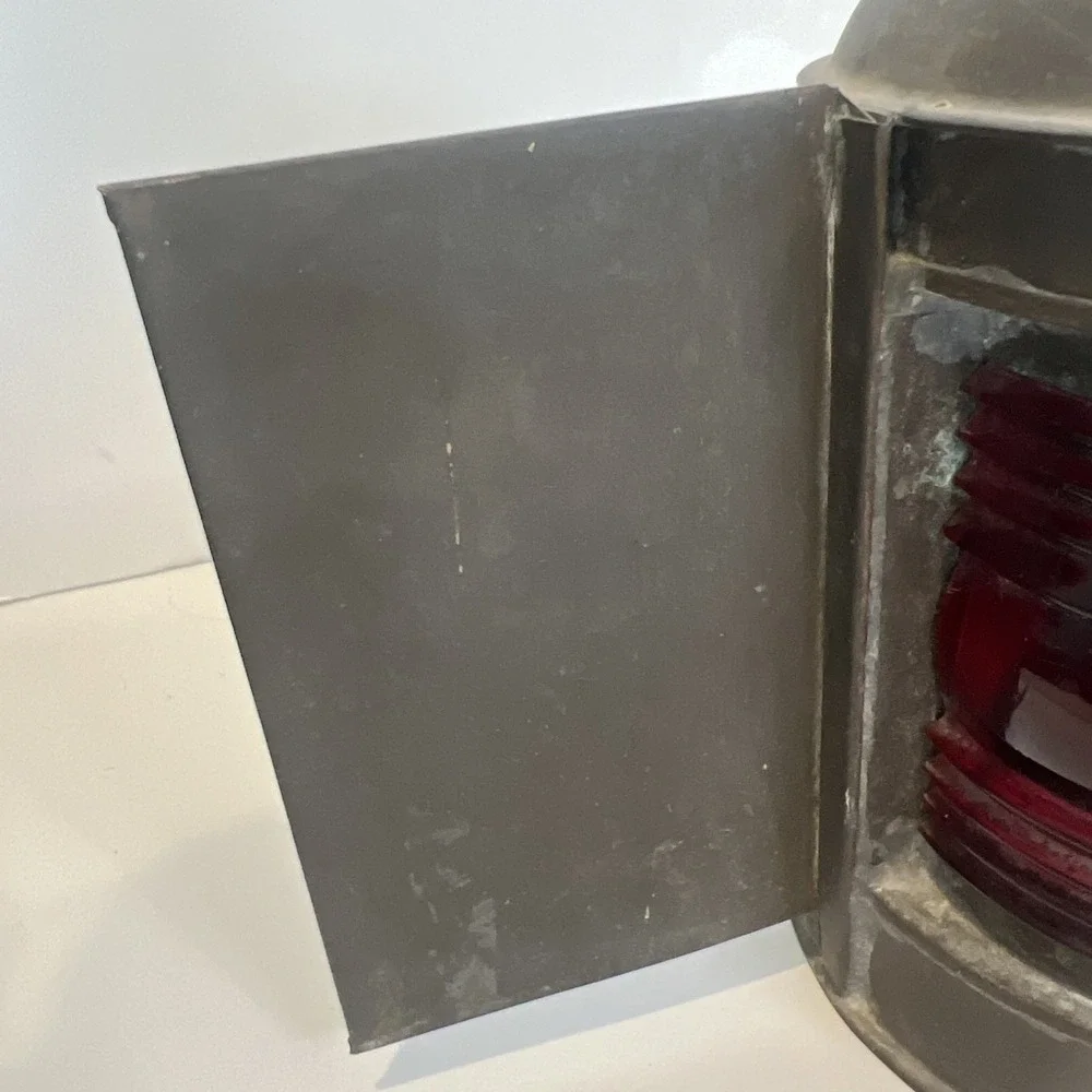 Vintage National Marine Lamp Co. Ship Lantern Fresnel Glass New York Red Blue